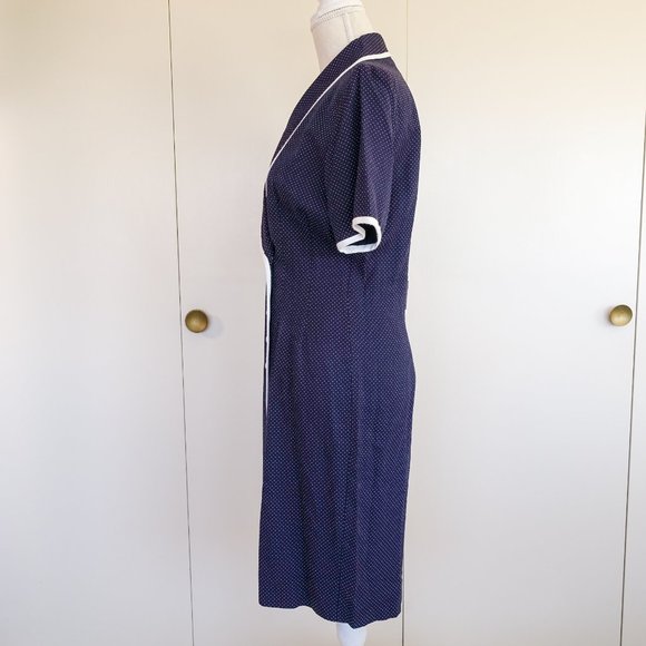 Vintage Studio I 60's Style Short Sleeve Navy White Polka Dot Work Office Dress - Picture 6 of 8